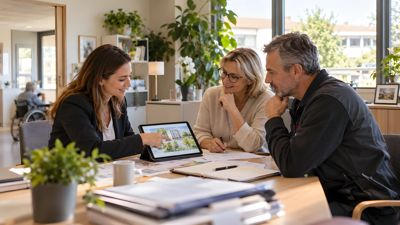 Illustration : présentation d'un projet de rénovation à la direction d'un établissement